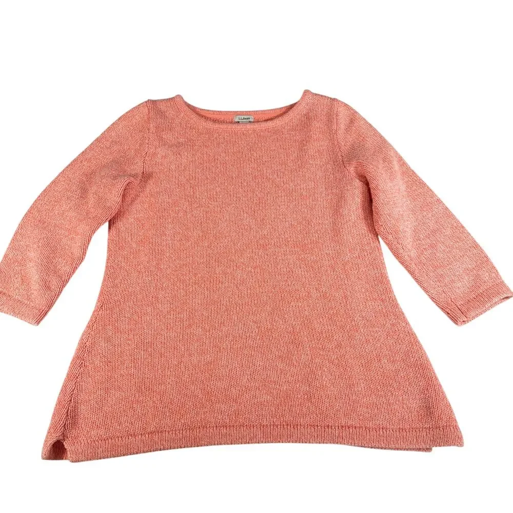 LL Bean womens orange cotton boatneck 3/4 sleeve sweater. Size L. heavyweight